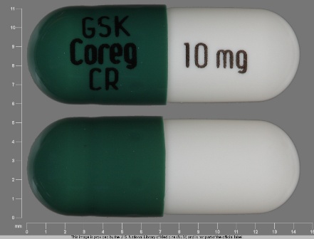 GSK COREG CR 10 mg: (0007-3370) Coreg 10 mg Oral Capsule, Extended Release by Glaxosmithkline Inc