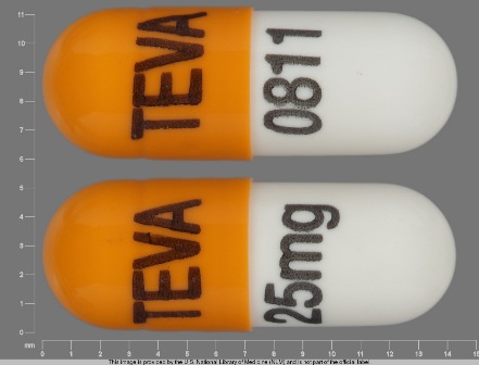 TEVA TEVA 25mg 0811: (0093-0811) Nortriptyline Hydrochloride 25 mg/1 Oral Capsule by Direct Rx