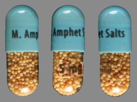 M Amphet Salts 5 mg: (0115-1328) Dextroamphetamine Saccharate, Amphetamine Aspartate, Dextroamphetamine Sulfate and Amphetamine Sulfate Oral Capsule, Extended Release by American Health Packaging