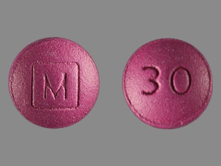 M 30 burgundy pill