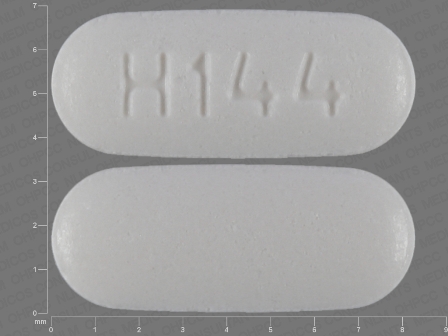 H 144 oval white pill