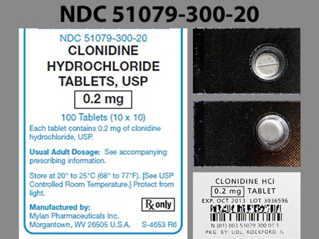 MYLAN 186: (51079-300) Clonidine Hydrochloride 200 Mcg Oral Tablet by Mylan Institutional Inc.