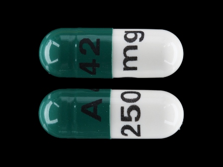 A 42 250 mg: (65862-018) Cephalexin 250 mg Oral Capsule by Quality Care Products, LLC