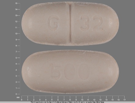 G 32 500: (68462-190) Naproxen 500 mg Oral Tablet by Glenmark Generics Inc., USA